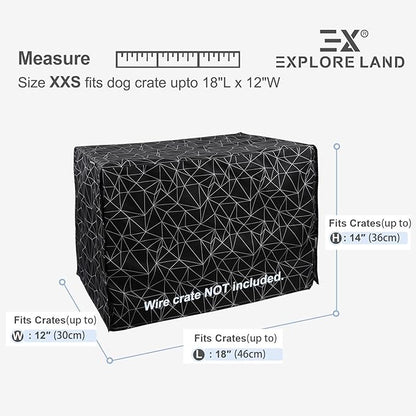 Explore Land Pattern Dog Crate Cover for 18 Inches Wire Cage, Heavy-Duty Polyester 1 2 3 Doors Standard Metal Pet Kennel Enclosure (Brief Polygonal)