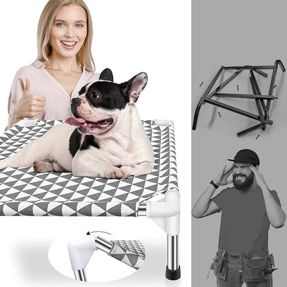 Elevated Outdoor Dog Bed Updated Raised Pet Cot Cooling Puppy Bed Lifted Dog Bed for Small Pets|Indoor Detachable Raised Dog Bed with Non-Slip Feet,Double-layer Cloth(S)