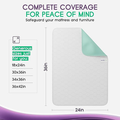 Incontinence Bed Pads - 4 Pack 24” x 36” Reusable Waterproof Mattress Protectors - Highly Absorbent, Machine Washable - for Children, Pets and Seniors - Assorted Colors - Royal Care