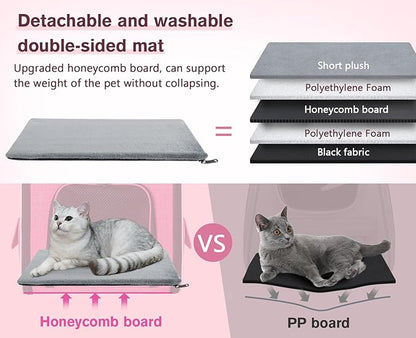 Pecute Cat Backpack Carrier Expandable, Pet Backpack for Cats & Small Dogs Up to 11lbs, with 4-Side Breathable Mesh, Multi-Entry & Lockable Zippers for Travel, Hiking, Camping - Hands Free, Pink