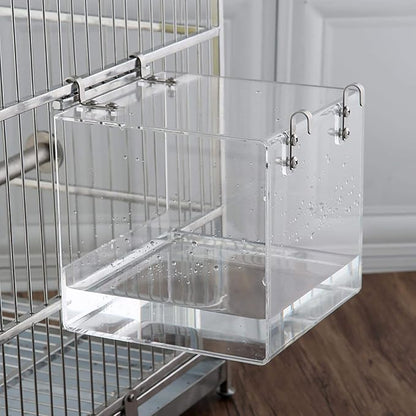 Hanging Bird Bath Cube Bird Bathtub Bath Shower Box Bowl Cage Accessory for Small Bird Canary Budgerigar Parrots Crested Myna Cockatiel