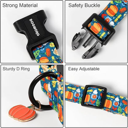 DOGWONG Fall Pumpkin Dog Collar, Fall Maple Leaf Dog Collars Adjustable Halloween Pumpkin Dog Collars for Small Medium Large Dogs XS