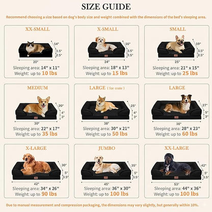 Comfort Expression Orthopedic Dog Bed for Large Dogs 35x22 Inch, Waterproof Egg Crate Foam Large Pet Bed with Removable Bolsters, Dog Couch with Washable Cover & Non-Slip Bottom, Black