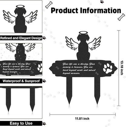 Dog Cemetery Decorations for Grave - Grave Garden Metal Decorations Memorial Dog Angel Wings Stakes Plaque Waterproof Black Grave Decoration Sympathy Garden Stake Markers Dog Grave Decor