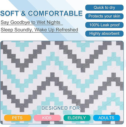OUTCREATOR® Washable Bed Pads 34" x 56" (Pack of 2), Incontinence Mattress Protector, Anti-Slip Waterproof Underpads for Adults Kids Elderly Pets, Absorbency & Reusable Bedwetting Pads (Wave)