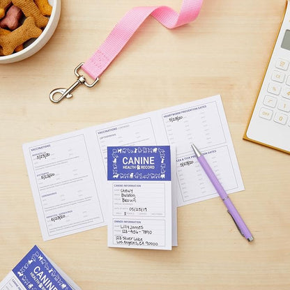Juvale Puppy Record Card - Compact Portable Puppy Vaccination Record & Ink-Resistant Dog Vaccination Card - Dog Breeding Supplies - Pack of 24, 5 x 3.5 in Folded, White, Paper