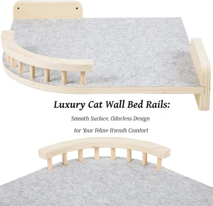 Large Cat Shelves with 3 Steps, Wall Mounted Cat Climbing Shelf with Plush Covered Bed, for Indoor Cats (Wood)