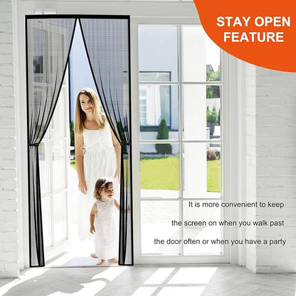 Reversible Left Right Side Opening Fiberglass Magnetic Screen Door, Fit Door Size 72x80in,Heavy Duty Fiberglass Screen Door Mesh for Front, Patio Sliding Door, French Bug Door Screen Magnetic Closure
