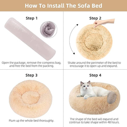 Nisrada Cat Beds for Indoor Cats,24 Inch Dog Bed for Small Melium Large Dogs, Washable-Round Pet Bed for Puppy and Kitten with Slip-Resistant Bottom
