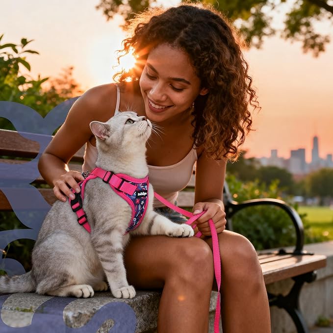 rabbitgoo Cat Harness and Leash for Walking, Escape Proof Soft Adjustable Vest Harnesses for Cats, Easy Control Breathable Reflective Strips Jacket, Coconut Fuchsia,S