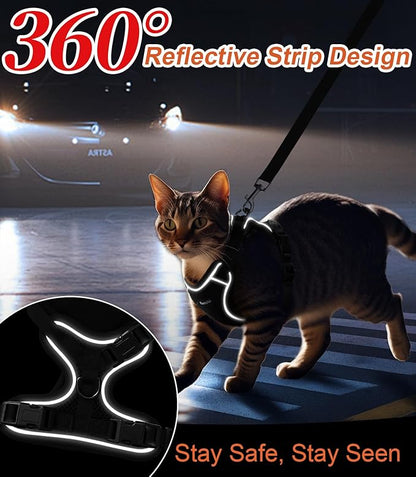 Cat Harness and Leash for Walking Escape Proof Soft Adjustable Cat Leash Breathable Comfortable Vest Easy to Wear Kitten Harness for Outdoor Travel Black M