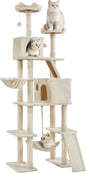 Yaheetech Cat Tree, 82.5in Large Tower w/Hammock, 2 Kitty-Ear Perches, 2 Cozy Condos, Scratching Posts, Basket, Furniture for Large Cats, Kittens, Beige