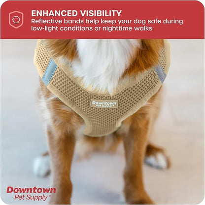 Downtown Pet Supply Step in Dog Harness for Small Dogs No Pull, X-Small, Khaki - Adjustable Harness with Padded Mesh Fabric and Reflective Trim - Buckle Strap Harness for Dogs