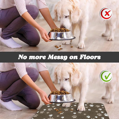 Dog Food Mat, Absorbent Water Bowl Mats Cat Pet Feeding Placemats Brown 17 * 30 inch