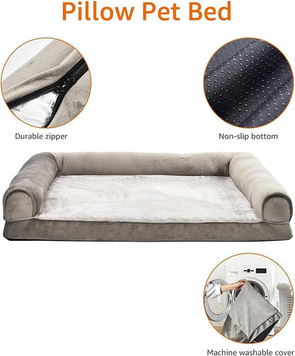 Amazon Basics Dog Bed with Cooling Gel Memory Foam, Pressure-Relief Support for Dogs up to 30lbs, Non-Slip Bottom, Machine Washable Cover, Medium Sized (30" x 20"), Taupe