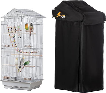 Small Bird Cage Cover(Black) Good Night Black-Out Cover for Birdcage with Roof Top Durable Breathable Washable Material (cage is not Included) (18 * 14 * 40, U-Shaped)