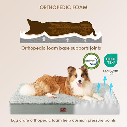 EHEYCIGA Washable Dog Beds for Extra Large Dogs, XL Dog Bed with Removable Cover for Crate, Orthopedic Foam Pet Bed Dog Mat Mattress Cushions for Extra Large Dogs, Greyish Green(41 x 27)