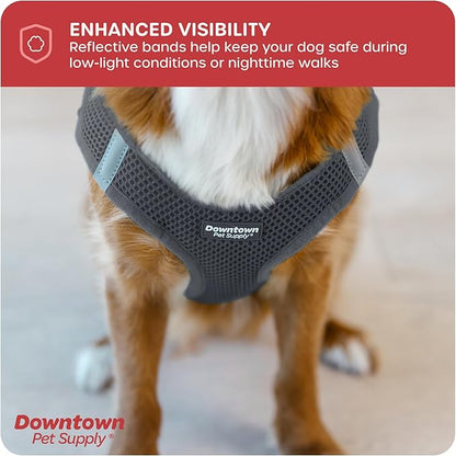 Downtown Pet Supply Step in Dog Harness No Pull, X-Large, Charcoal - Adjustable Harness with Padded Mesh Fabric and Reflective Trim - Buckle Strap Harness for Dogs