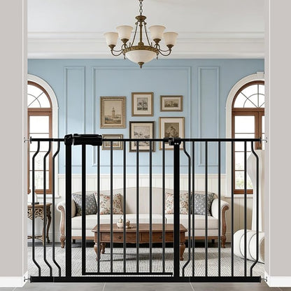 WAOWAO Baby Gate 43.3-52.75" Extra Wide Pressure Mounted Walk Through Swing Auto Close Safety Black Metal Toddler Kids Child Dog Pet Puppy for Stairs,Doorways,Kitchen