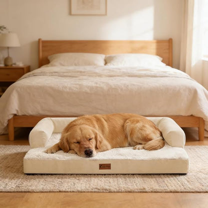 Orthopedic Dog Beds for Large Sized Dogs, Waterproof Egg Crate Foam Medium Dog Couch Beds for Crate 35x22Inch, Washable Pet Beds with Removable Cover and Nonskid Bottom, Beige