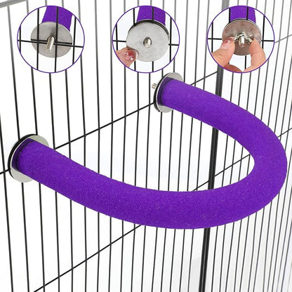 Rypet U Shape Parrot Perch Stand Toy for Paw Grinding Clean Stick Exercise, Rough-Surfaced Quartz Bird Perch Standing Cage Accessories for for Small Parakeets Cockatiels Conures Macaws (Purple XL)