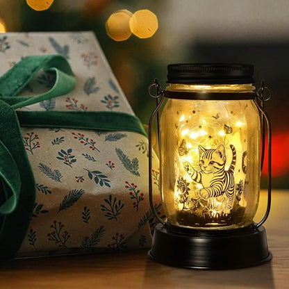 kyoryuger Cat Gift for Women Cat Gifts Solar Lantern, Cat Solar Lights Outdoor Cat Lover Gifts for Women Men Cat Lovers Gifts Hanging Cat Lanterns for Yard Garden Decor Waterproof Lantern Torches