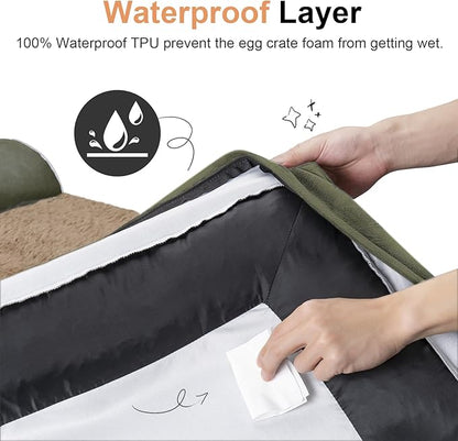 Small Dog Bed Orthopedic Washable: Beds Bolster Small Sized Dogs Cats Bed Egg Crate Foam Couch Sofa Waterproof with Removable Cover - Dark Green