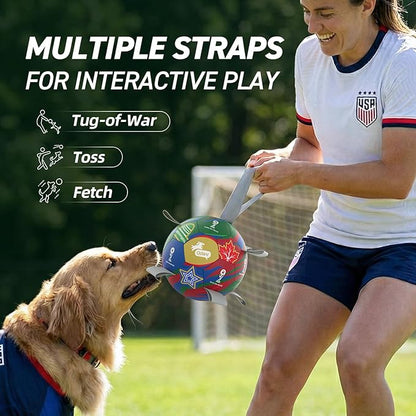 QDAN Dog Soccer Ball with Straps, 7 Inch World Cup Soccer Ball for Dogs, Water Toy, Dog Ball Toys for Medium Large
