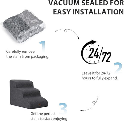 Dog Stairs for Couch Sofa and Chair, 3-Step Dog Steps for Small Dogs and Cats, Non-Slip Indoor Pet Step, Dark Grey