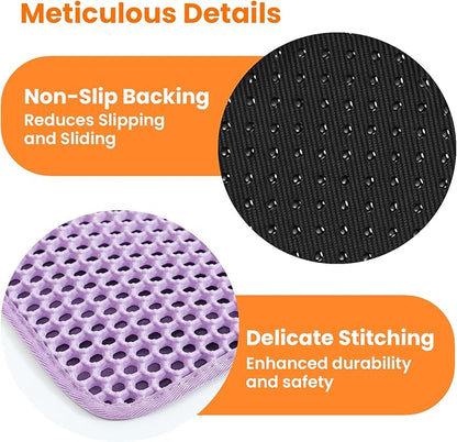 Cat Litter Mat, 24x18 Inches Large Double Layer Honeycomb Cat Litter Trapping Mat, Non Slip Waterproof Urine Proof Cat Litter Box Mat for Floor, Kitty Litter Rug, Cat Supplies, Purple