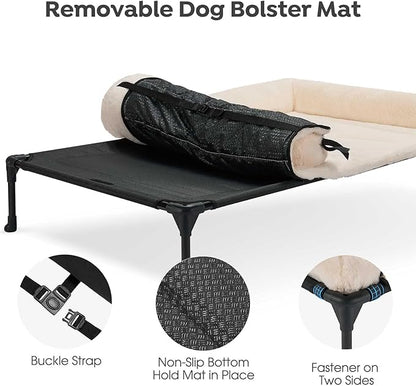Veehoo Orthopedic Elevated Dog Bed + Removable Fluffy Pillow-Top Mat, Plush Dog Bed with Bolster, Breathable Mesh, No-Slip Feet, Portable Raised Dog Bed for Indoor & Outdoor, 32"x25", Medium, CWC2331E