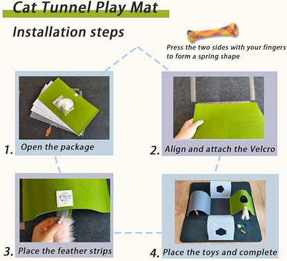 Interactive Cat Tunnel Toys for Indoor Cats,4-Way Felt Cat Tunnel Play Mat with Feathers & Bell 6 Pcs Cats Enrichment Toys Set Foldable Kittens Cave Hideout for Pet Hide & Seek (Dark Gray)