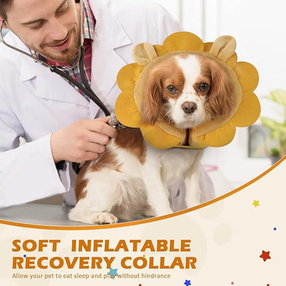 IEUUMLER Inflatable Recovery Dog Collar, Protective Donut Cone, Adjustable Soft Collar for Dog and Cat After Surgery Prevent from Biting & Scratching EU002 - Brown Lion M+