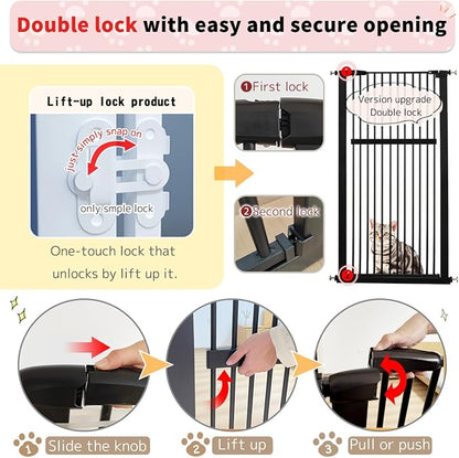 Lumizone Extra Tall Pet Gate 55.12" High Pressure Mounted 38.39"-42.51" Extra Wide (9 Sizes) 1.37" Gap for Cat Dog Stairs Doorway Hallway No Drilling Auto-Close (38.39"-42.51" W, Black)