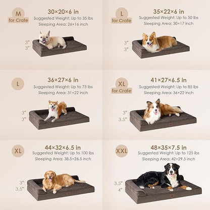 EHEYCIGA Orthopedic Dog Bed Medium Size Dogs, Memory Foam Dog Bed with Washable Removable Cover, Waterproof Pet Sofa Couch for Crate with Nonskid Bottom, 30x20x6,Brown