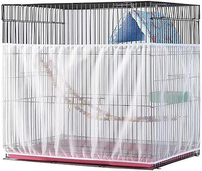 Large Bird Cage Net, Adjustable Soft Airy Mesh Net, Bird Cage Seed Catcher, Prevent Scatter and Mess (86.6 x 15.7Inch/ 220 x 37 cm, White)