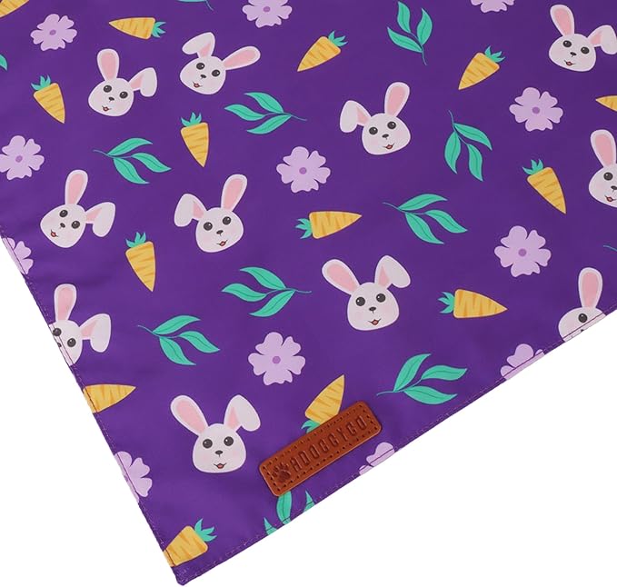 ADOGGYGO Easter Dog Bandana 2 Pack, Bunny Carrot Print Triangle Pet Scarf, Premium Fabric, Reversible Purple Pink Easter Bandana for Medium Large Dogs (Large)