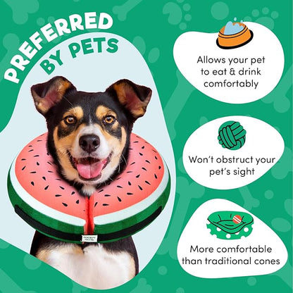BENCMATE Inflatable Dog Cone Collar Alternative, Soft Dog Cone for Small Medium Large Dogs and Cats, Neck Recovery ECollar Donut Collar After Surgery (XLarge, Watermelom)