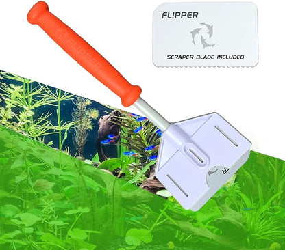 FLIPPER Platinum Stubby Hand Algae Scraper – Aquarium Glass & Acrylic Cleaner with Precision Scraper Blade, Fish Tank Cleaning Tool for Freshwater & Saltwater Aquariums (10” Rigid Shaft)