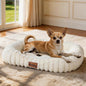 Dog Bed for Small & Medium Dogs – Calming Furry Puppy Bed with Washable Removable Cover, Anti-Slip Bottom & Orthopedic Support Foam, Rectangle Pet Cuddler for Indoor Cats/Dogs, 25"x21"x4", Cream