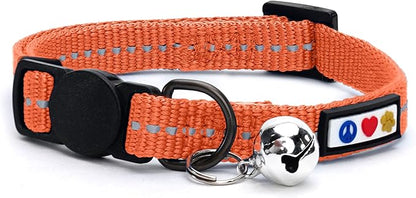 Pawtitas Recycled Coral Reflective Cat Collar – Eco-Friendly Breakaway Safety Buckle, Adjustable Kitten & Adult Collar with Removable Bell and High-Visibility Strap