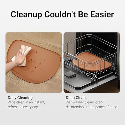 DownyPaws Cat Food Mats for Floors Waterproof, BPA Free Silicone Pet Feeding Mat, Non-Slip Pet Food Mat with High Raised Edge, Cat Placemat for Messy Drinkers, 18"×12.5", Coral