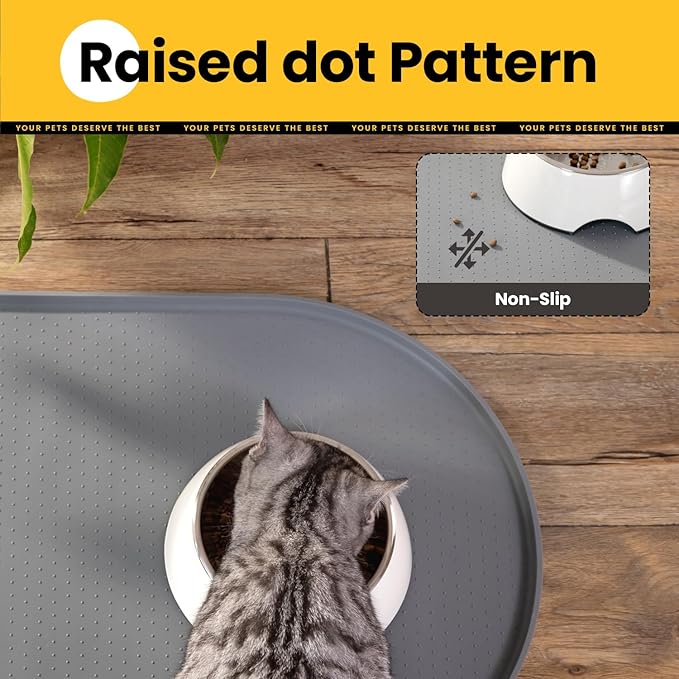 Dog Food Mat,Raised Edges Pet Food Mats for Spill Containment,BPA-Free Silicone Cat Dog Feeding Mat for Floor Waterproof,Rubber Pet Placemats for Food and Water Bowls 1/2 Inch