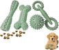 4 Pack Puppy Toys for 2-8 Months Pets Dog Chew Toy for Small Puppies Teething Toys for Cleaning Teeth Food Dispensing Soft Durable Rubber Bone Funny Ball Interactive Donut Treat Dumbbell (Green)