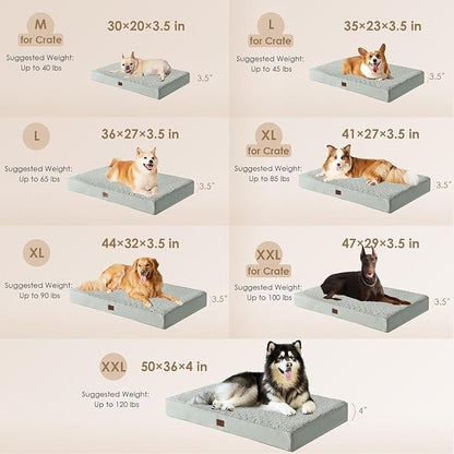 EHEYCIGA Orthopedic Dog Beds for Large Dogs with Removable Washable Cover, Greyish Green, 36x27
