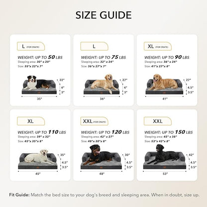 Orthopedic Dog Beds for Large Sized Dogs, Waterproof Egg Crate Foam Medium Dog Couch Beds for Crate 35x22Inch, Washable Pet Beds with Removable Cover and Nonskid Bottom, Dark Grey