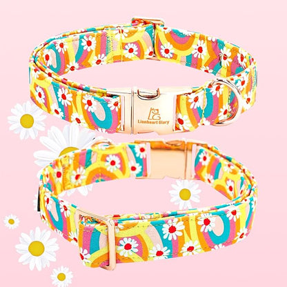 Lionheart glory Dog Collar with Flower, Sunflower Pattern Pet Collar Durable Cute Dog Flower Collars Summer Spring Female Pet Gift Adjustable Dog Collar for Large Dogs