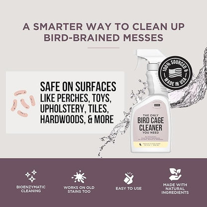 Natural Rapport Bird Cage Cleaner - The Only Bird Cage Cleaner You Need - Bird Poop Spray Remover, Naturally Removes Bird Waste (2 Pack, 32 Oz)