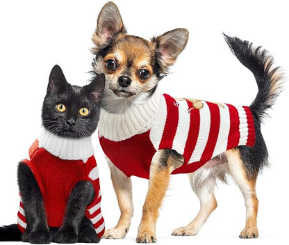 Dog Christmas Sweater Xmas Pet Clothes Cute Striped Gingerbread Man Costume Holiday Puppy Cat Jumpers Outfits New Year Gifts for Small Medium Large Dogs(Red Gingerbread Man,XXS)