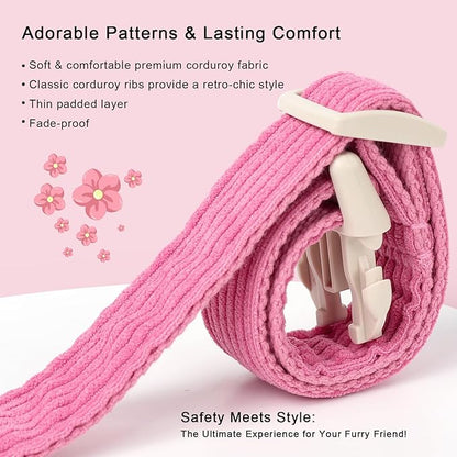 Cute Corduroy Dog Collar - Deep Rose Adjustable Dog Collars for Medium Dogs 25-50lbs, Fade-Proof with Secure Snap & Little Charm, Christmas Birthday Gift, M